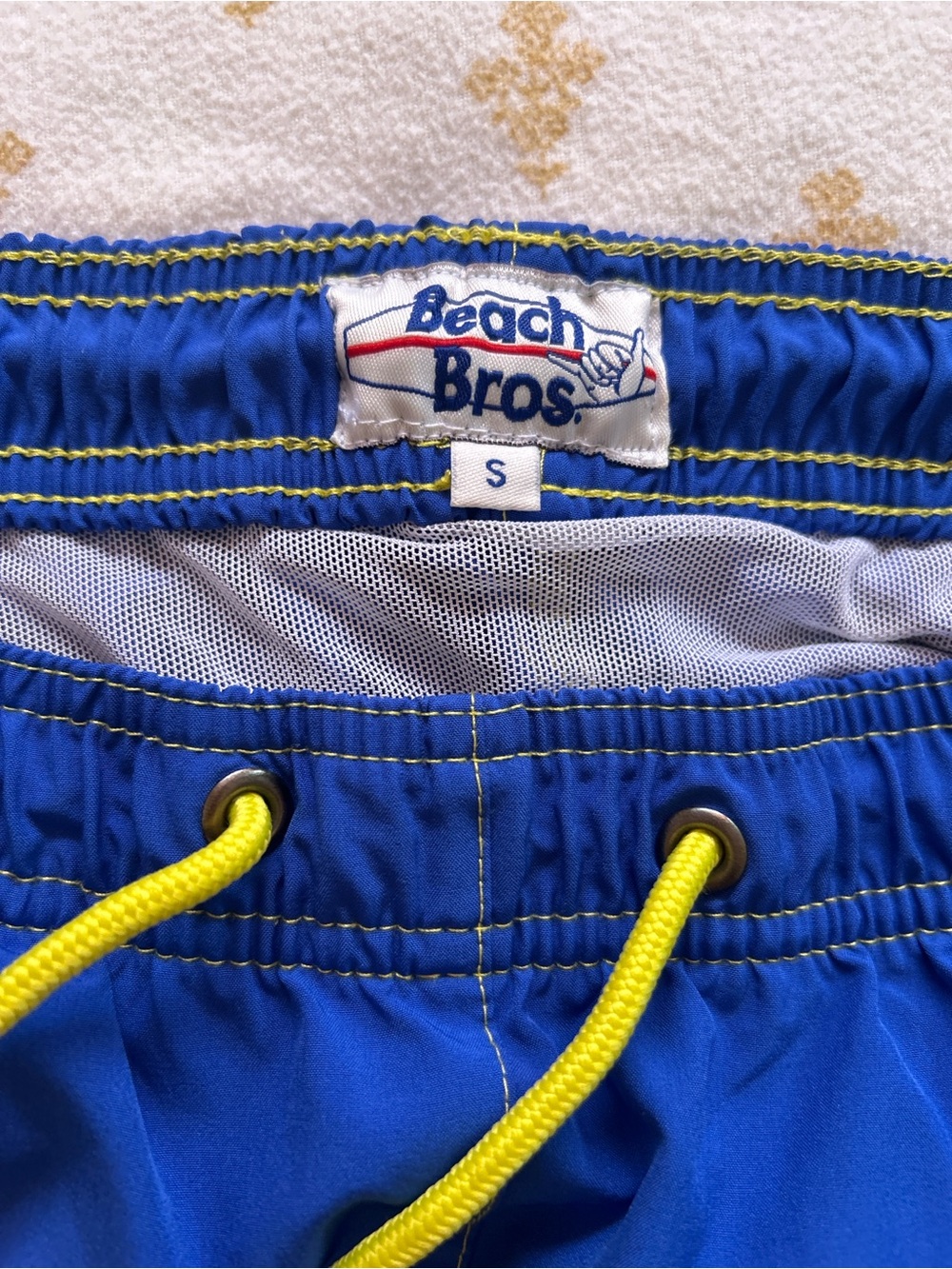 Beach Bros Boys' Blue Swim Shorts with Yellow Drawstring